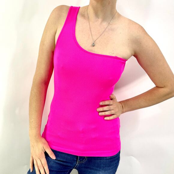 00s CHOICE Pink Vintage Ribbed One Shoulder Stretchy Club Top - Picture 1 of 6